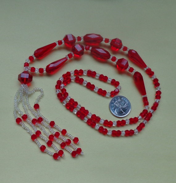 Flapper necklace with vibrant red and clear glass… - image 8