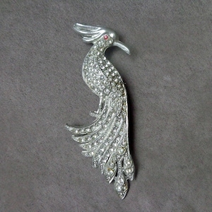 Art Deco pot metal bird brooch pave set with clear rhinestones