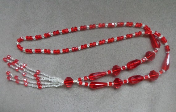 Flapper necklace with vibrant red and clear glass… - image 10