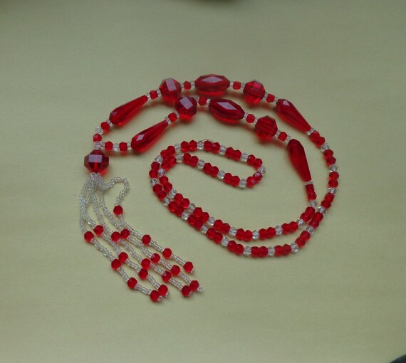 Flapper necklace with vibrant red and clear glass… - image 7