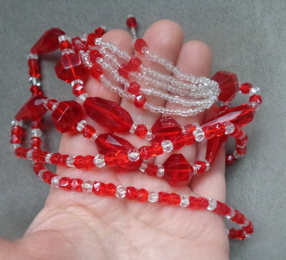 Flapper necklace with vibrant red and clear glass… - image 2