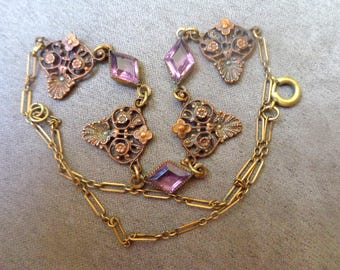 Delicate filigree floral motif choker with purple paste