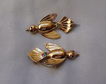 Pegasus Coro Vogel Broschen goldfarben mit bunten Straßsteinen