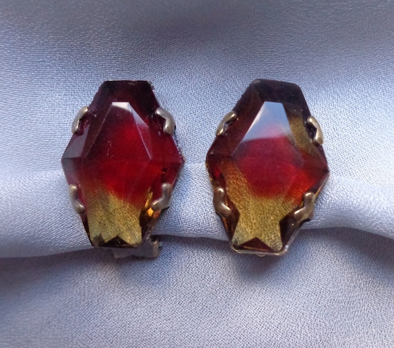 Six sided Sabrina glass stones clip on earrings - image 1