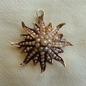 14K gold starburst brooch/pendant with seed pearls