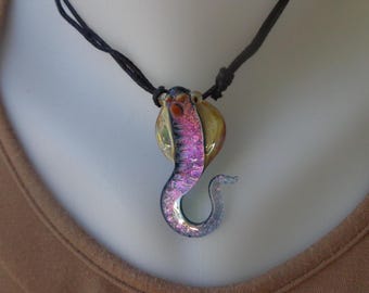 Handmade King Cobra lamp work glass pendant