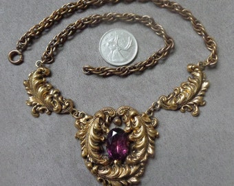 Rococo Revival pendant necklace with amethyst glass