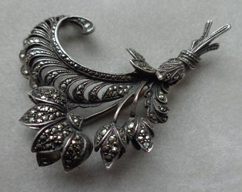 Sterling silver floral brooch with marcasite