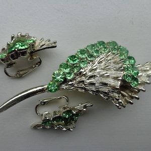 Pegasus CORO brooch and clip on earrings with peridot green rhinestones