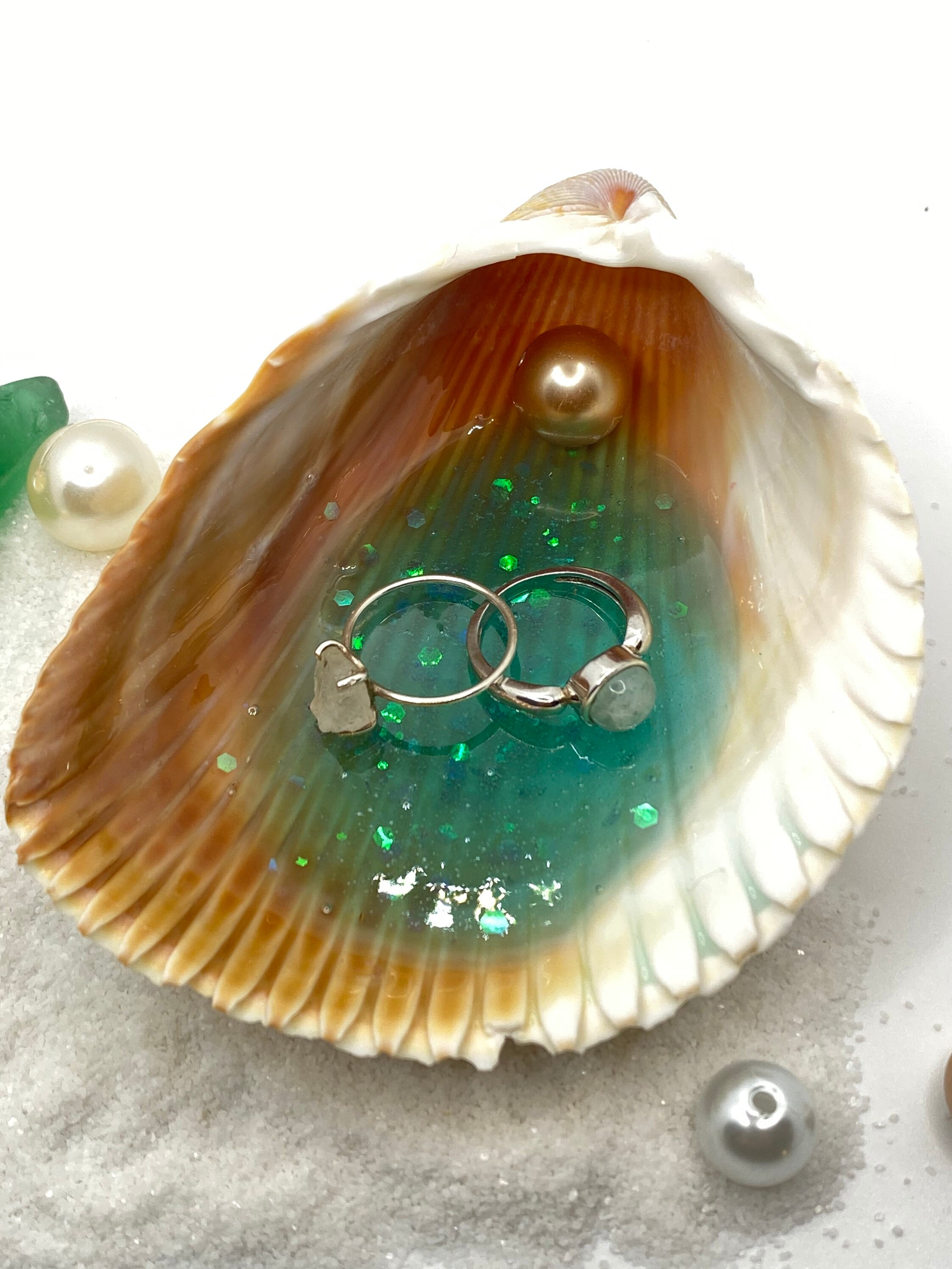 Seashell Beach Jewelry Tray Ring Holder Resin Pearl Etsy