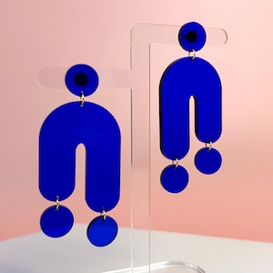Trip Large Transparent Blue Modern Acrylic Statement Earrings, Dangle & Drop Hypoallergenic Earrings,  Handmade Lightweight Earrings