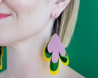 ARTIST Layered  Hoop Earrings | Yellow, Emerald, Pink | Gold or Silver Hoop