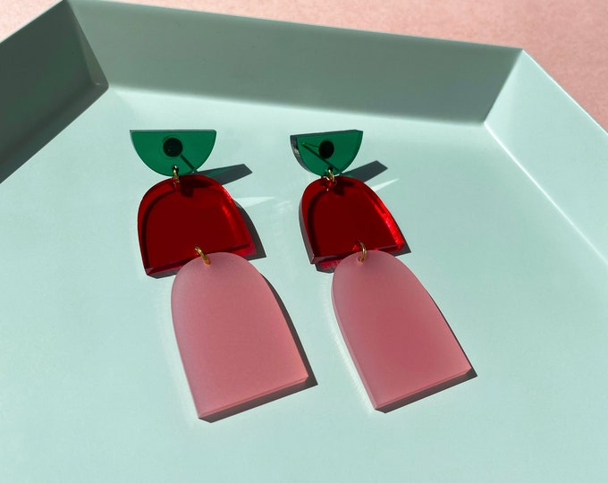 The Drop | Emerald, Red, Pink | Lightweight Acrylic Earrings, Hypoallergenic Statement Earrings