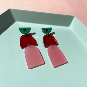 The Drop Emerald, Red, Pink Lightweight Acrylic Earrings, Hypoallergenic Statement Earrings image 1