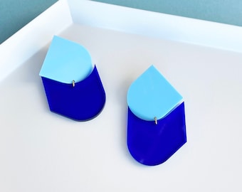 Transparent Electric Blue + Pastel Blue “Perspective 2” Modern Acrylic Earrings, Statement Earrings, Acrylic Earrings, Contemporary Earrings