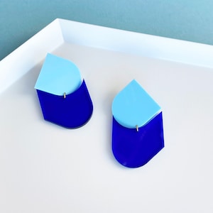 Transparent Electric Blue + Pastel Blue “Perspective 2” Modern Acrylic Earrings, Statement Earrings, Acrylic Earrings, Contemporary Earrings