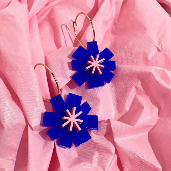 FLOURISH Mini Flower Hoops | Blue and Pink