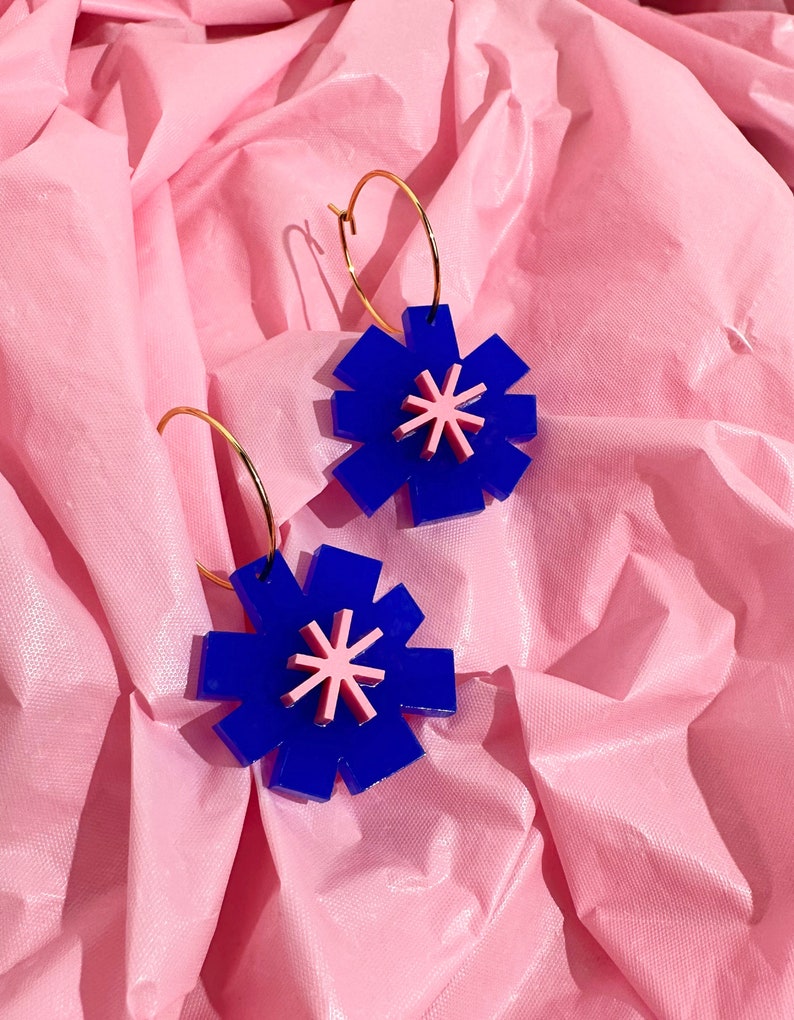 FLOURISH Mini Flower Hoops Blue and Pink image 1