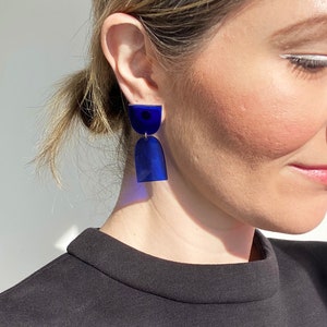 Transparent Electric Blue The Cinch Modern Acrylic Earrings, Statement Earrings, Acrylic Earrings, Contemporary Earrings image 2