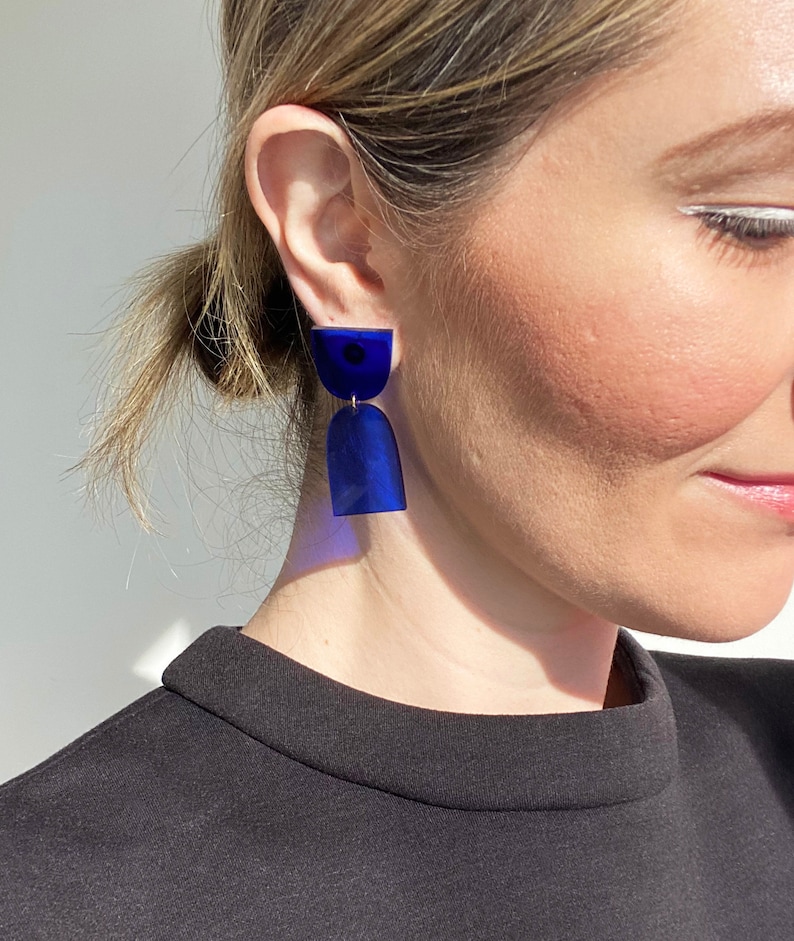 Transparent Electric Blue The Cinch Modern Acrylic Earrings, Statement Earrings, Acrylic Earrings, Contemporary Earrings image 2