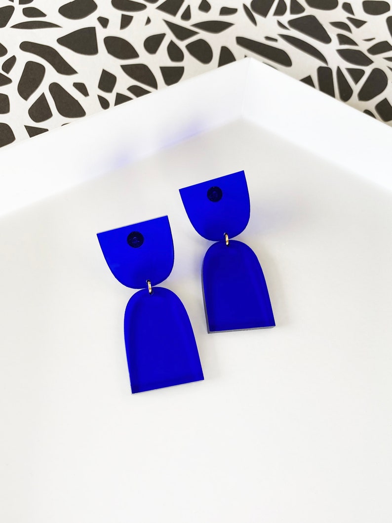 Transparent Electric Blue The Cinch Modern Acrylic Earrings, Statement Earrings, Acrylic Earrings, Contemporary Earrings image 3