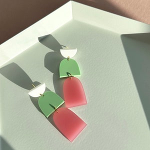 Multi Color Dangle and Drop Modern Acrylic Bold Statement Earrings, Lightweight Hypoallergenic Laser Cut Stud Earrings, Colorful Earrings image 3