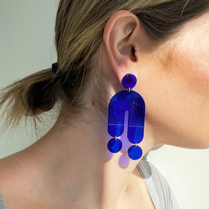Trip Large Transparent Blue Modern Acrylic Statement Earrings, Dangle & Drop Hypoallergenic Earrings, Handmade Lightweight Earrings image 2