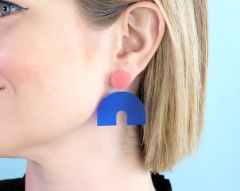 DAZE Small Statement Acrylic Earrings - Powder Pink + Indigo Blue