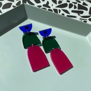 Multi Color Dangle and Drop Modern Acrylic Bold Statement Earrings, Lightweight Hypoallergenic Laser Cut Stud Earrings, Colorful Earrings image 3