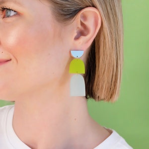 Multi Color Dangle and Drop Modern Acrylic Bold Statement Earrings, Lightweight Hypoallergenic Laser Cut Stud Earrings, Colorful Earrings image 2