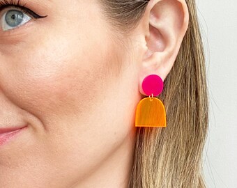 The Lad | Fuchsia + Neon Orange Earrings