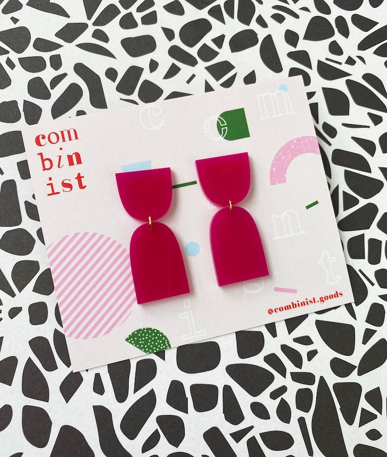 Translucent Magenta The Cinch Modern Acrylic Earrings, Statement Earrings, Acrylic Earrings, Contemporary Earrings image 1