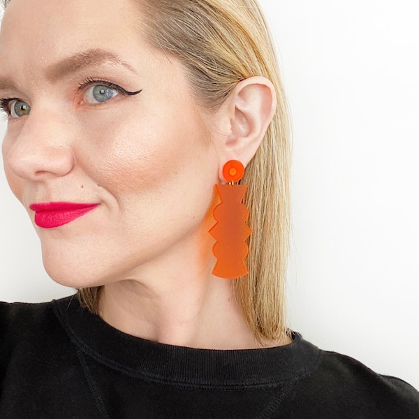 Translucent Orange “The Large Potter” Modern Acrylic Earrings, Statement Earrings, Acrylic Earrings, Contemporary Earrings