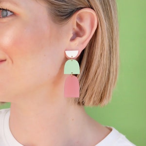 Multi Color Dangle and Drop Modern Acrylic Bold Statement Earrings, Lightweight Hypoallergenic Laser Cut Stud Earrings, Colorful Earrings image 1