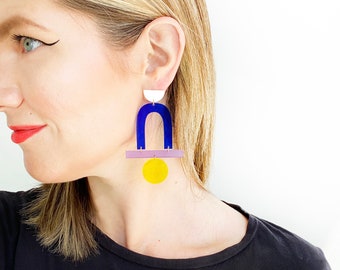 The Mega Stack  | White, Blue, Purple, Yellow  |  Acrylic Earrings, Statement Earrings, Transparent Earrings, Modern Earrings, Lightweight