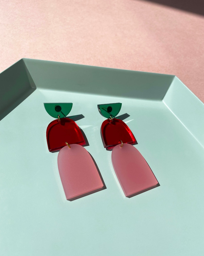 The Drop Emerald, Red, Pink Lightweight Acrylic Earrings, Hypoallergenic Statement Earrings image 1