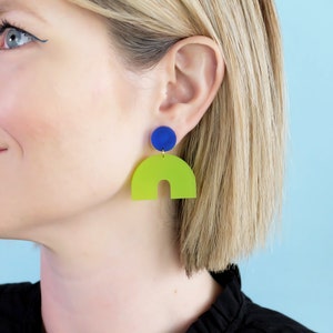 DAZE Small Statement Acrylic Earrings - Indigo Blue + Lime Green