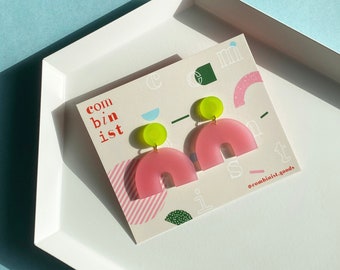 DAZE Small Statement Acrylic Earrings - Lime Green + Powder Pink