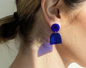Transparent Electric Blue “The Lad” Modern Acrylic Earrings, Statement Earrings, Acrylic Earrings, Contemporary Earrings
