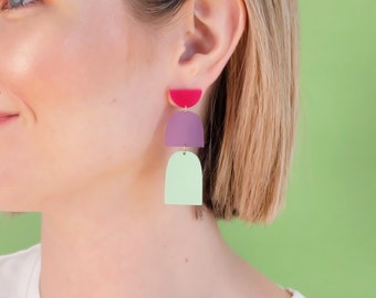 Modern Acrylic Dangle Earrings: Lightweight Colorful Statement Jewelry