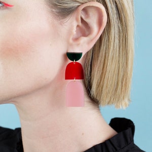 The Drop Emerald, Red, Pink Lightweight Acrylic Earrings, Hypoallergenic Statement Earrings image 2