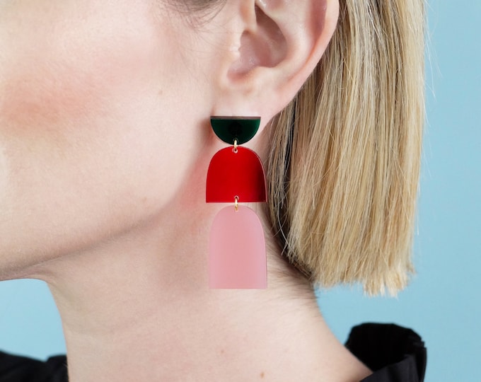 The Drop | Emerald, Red, Pink | Lightweight Acrylic Earrings, Hypoallergenic Statement Earrings