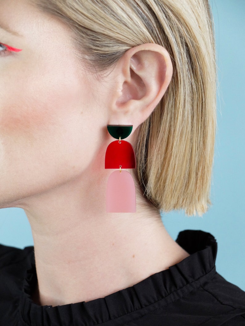 The Drop Emerald, Red, Pink Lightweight Acrylic Earrings, Hypoallergenic Statement Earrings image 2