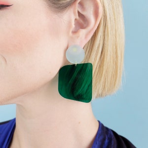 Transparent Emerald Translucent Frost The Wilma Modern Acrylic Earrings, Statement Earrings, Acrylic Earrings, Emerald Earrings image 1