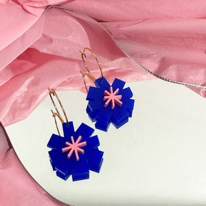 FLOURISH Mini Flower Hoops Blue and Pink image 3