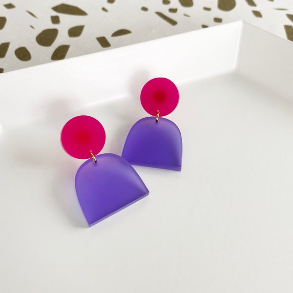 Magenta + Lilac “The Lad” Modern Acrylic Earrings, Statement Earrings, Acrylic Earrings, Contemporary Earrings