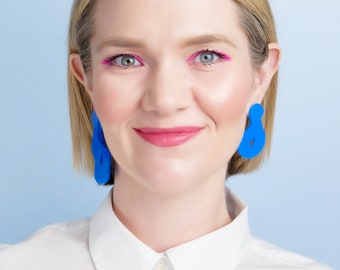 Cobalt Blue Asymmetric Wave Stud Acrylic Earrings