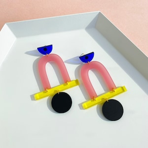 The Mega Stack  | Blue, Pink, Yellow, Black  |  Acrylic Earrings, Statement Earrings, Transparent Earrings, Modern Earrings, Lightweight