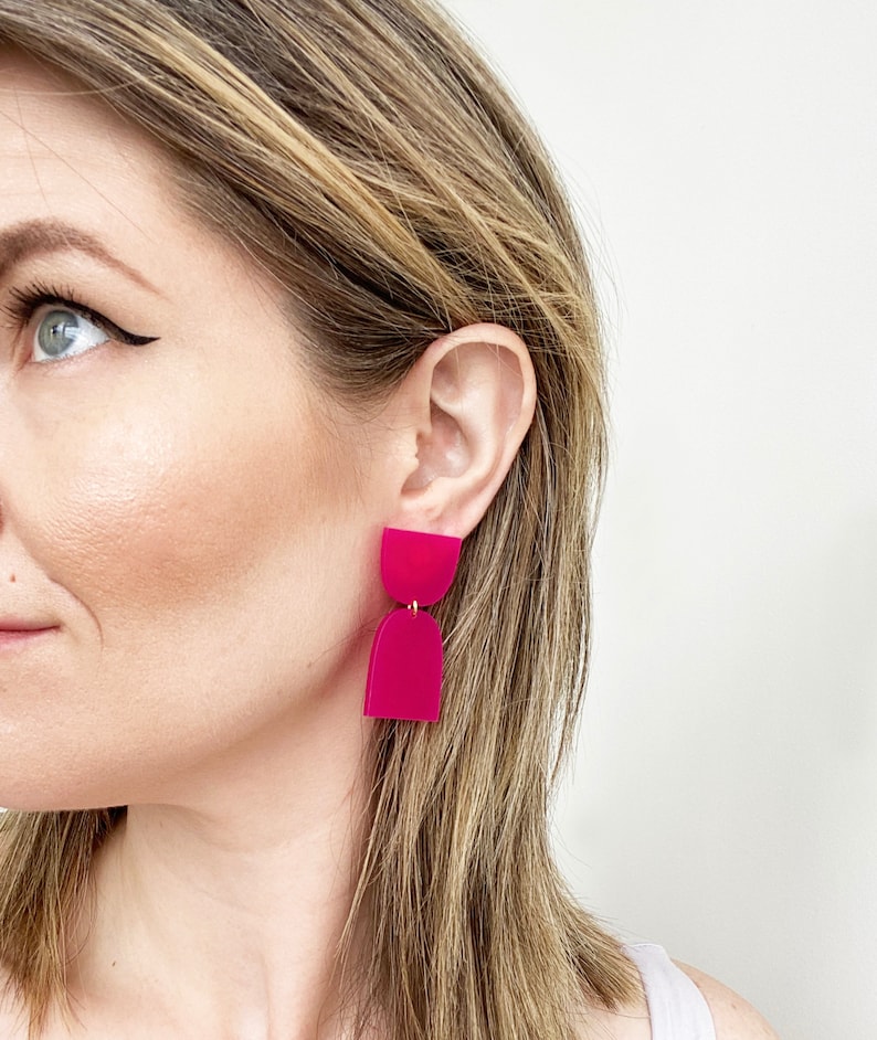 Translucent Magenta The Cinch Modern Acrylic Earrings, Statement Earrings, Acrylic Earrings, Contemporary Earrings image 2