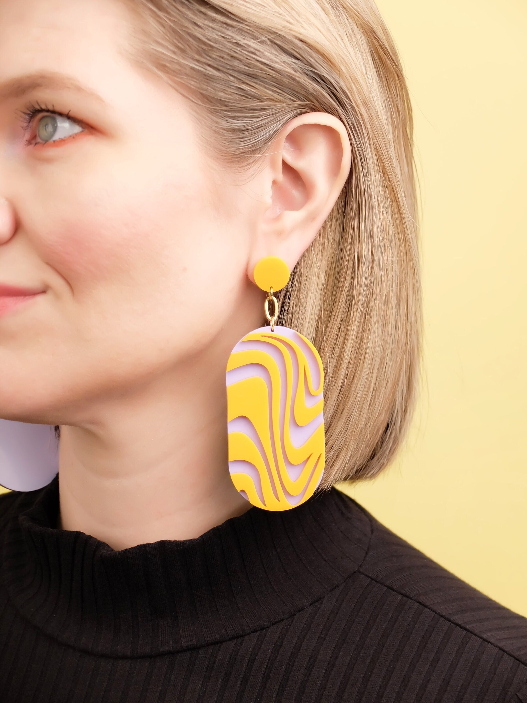 Wave Chain Dangle Earrings | Mango Orange + Lilac